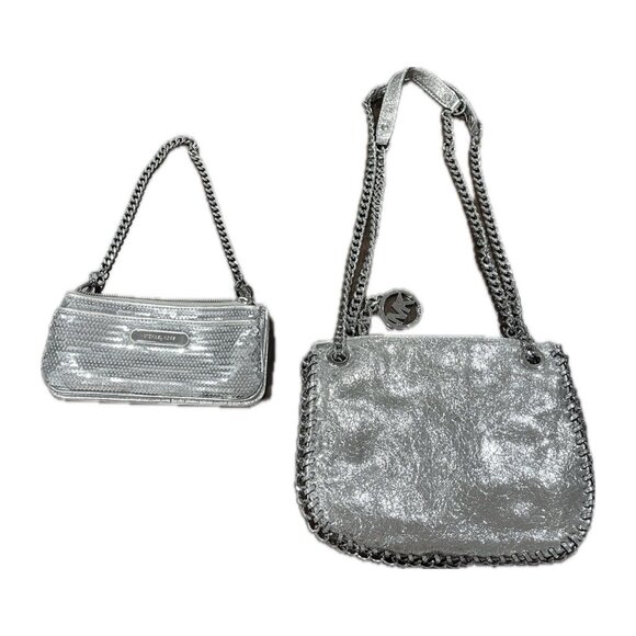 Michael Kors Silver Sequin Shoulder Bag Bundle Lot of Two Bags Vintage VTG Party - Picture 1 of 4